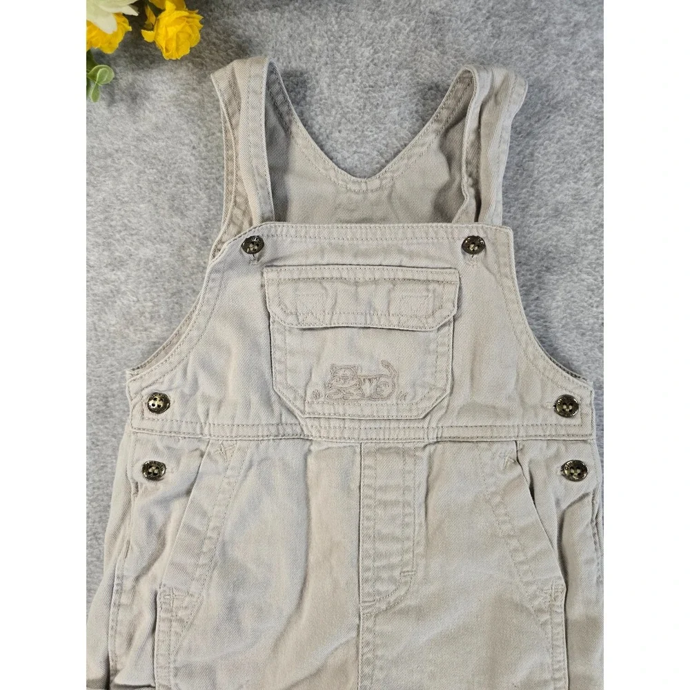 OshKosh Vintage Y2K Overalls Baby 3-6m Tan Khaki Safari Lion Embroidered Canvas